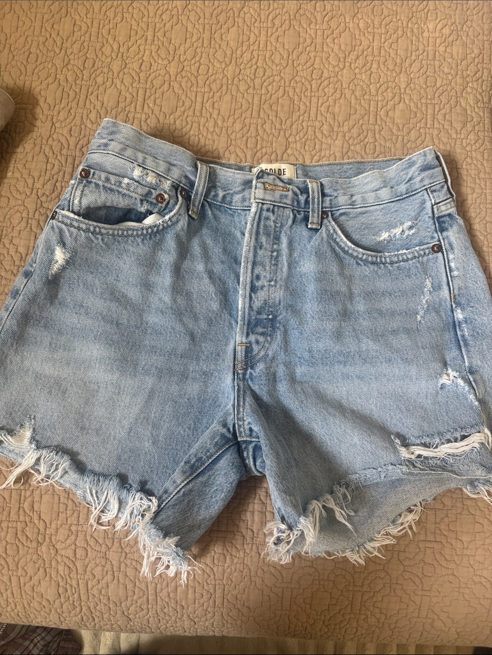 Agolde Light Wash Distressed Cutoff Jean Shorts
